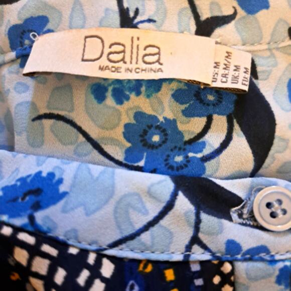 Dalia Womens Sleeveless Button Down Blouse Yellow Blue Floral Sz M - Picture 4 of 4